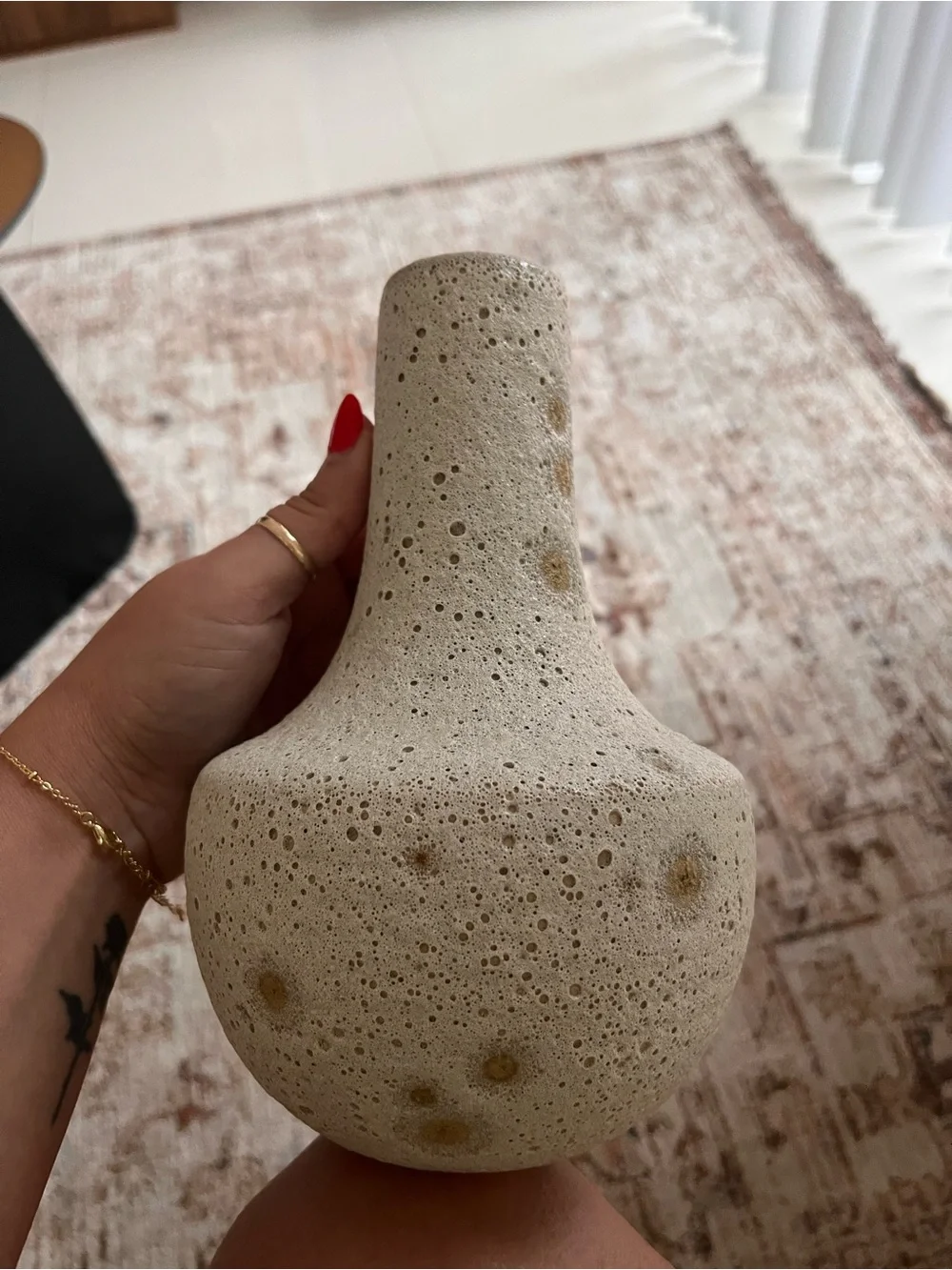 Crate&Barrel Cream Ceramic Vase with Brown Speckle Accents